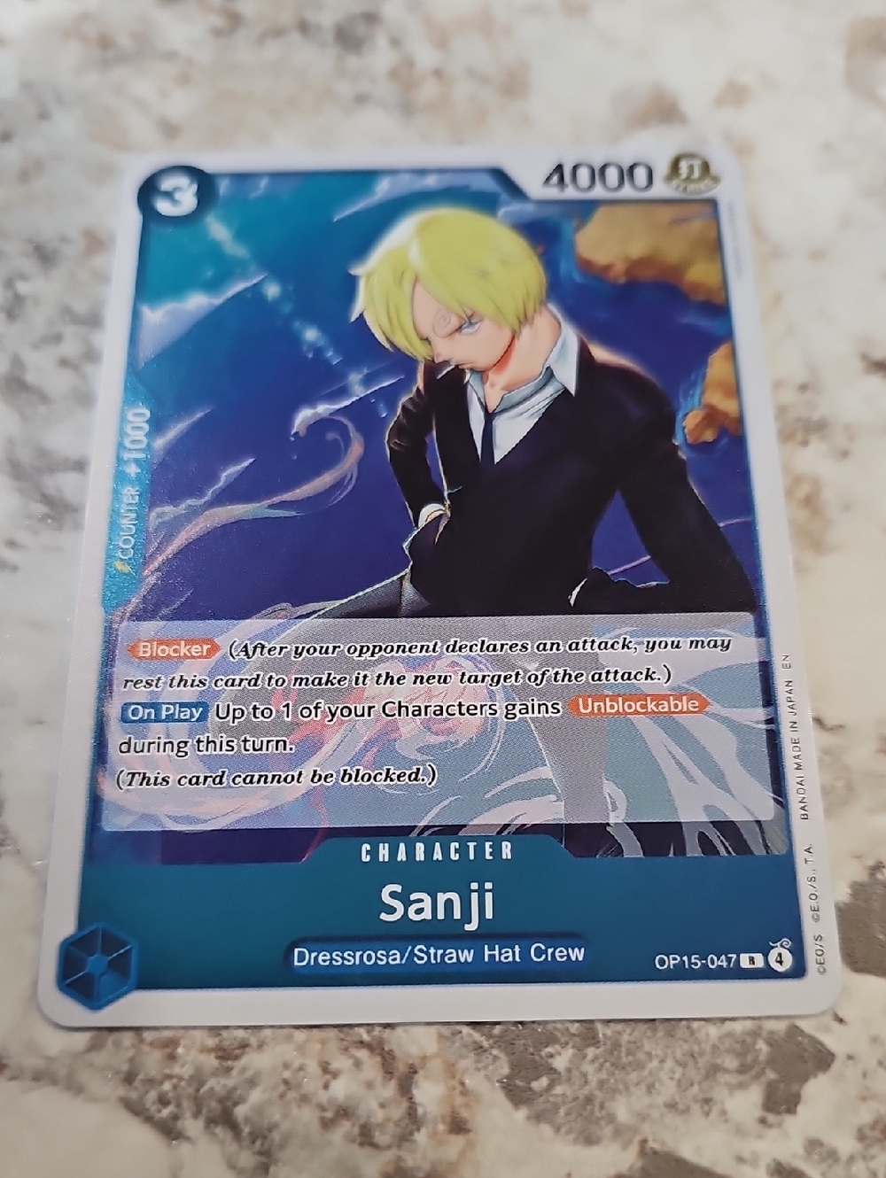 Onepiece Blue Sanji Character Card with Yellow Hair